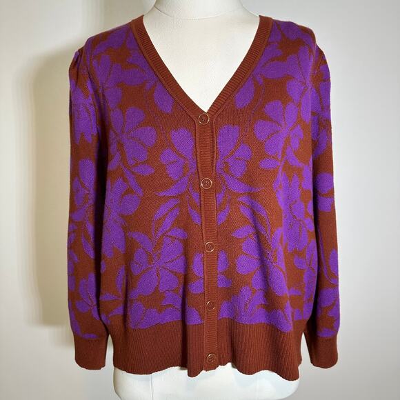 NWT Liz Claiborne Floral V-Neck Button Up Cardigan Sweater Womens Petite Size PM - Picture 1 of 11